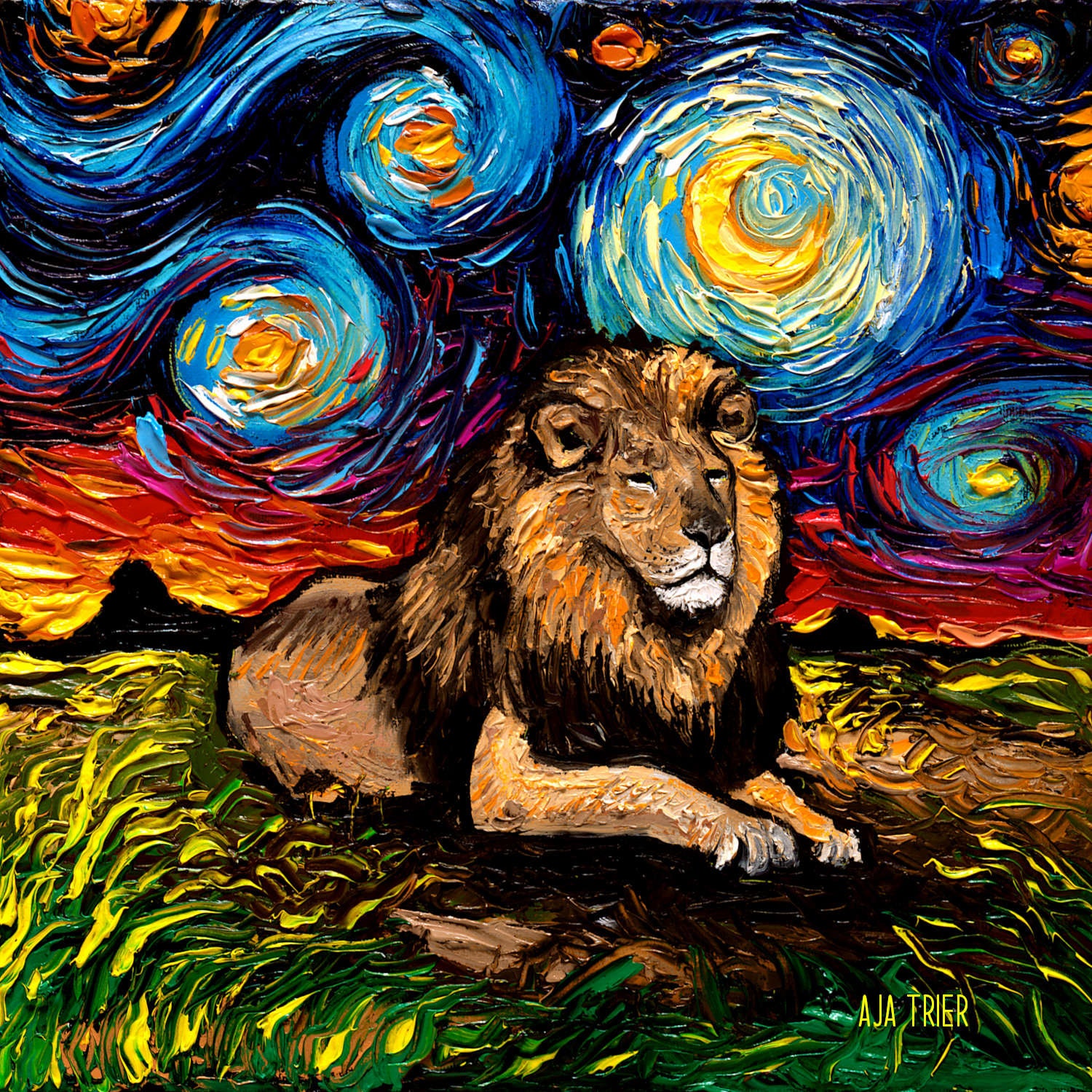 Uhomate The Lion And Son Starry Night Poster - Vincent Van Gogh Inspired 8x10 Inch Canvas Wall Art For Nursery, Living Room, Or Home Decor