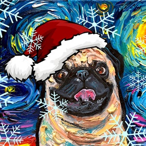 Téléchargement numérique de l'art du chien carlin faon dans un art de la nuit étoilée par Aja PNG, imprimez vos propres décorations de Noël/cartes