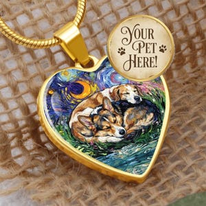 Custom Pet Portrait on a Heart Shaped Necklace by artist Aja Trier of Sagittarius Gallery choose from gold and surgical steel and even choose to have the back engraved!