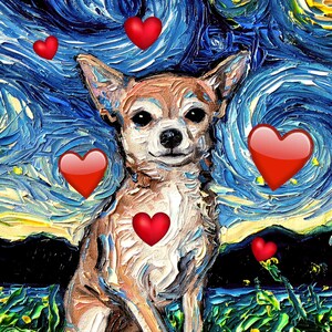 Download digital Tan Chihuahua Dog Valentine Starry Night arte de Aja arquivo PNG para imprimir seus próprios cartões de felicitações