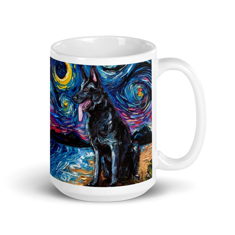 Black German Shepherd Coffee Mug Starry Night Dog Lover Art by | Etsy