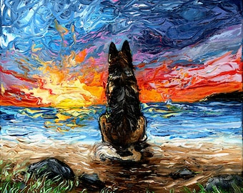 German Shepherd Beach Art Print | Dog Lover Gift, Gallery Wall Decor