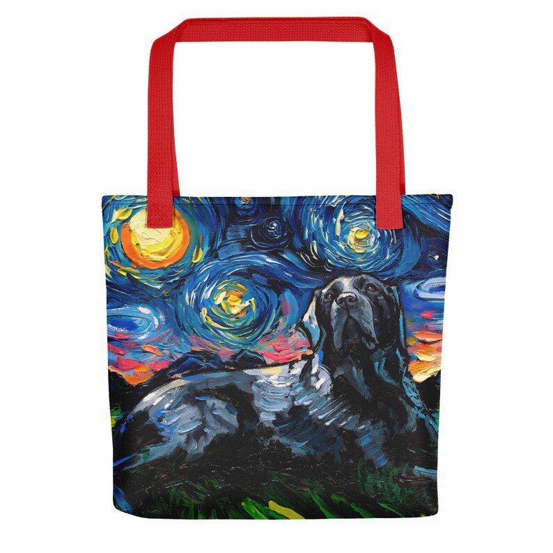Laying Black Labrador Dog Starry Night Tote bag handbag artwork by Aja black lab lover gift