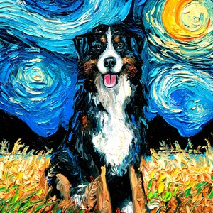 Bernese Mountain Dog Art Starry Night Art Print dog lover gift art by Aja choose size and type of paper pet artwork image 2