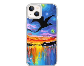 Flying Dragon Silhouette iPhone Case Art by Aja colorful Phone Protector Fantasy Art Phone Accessories Tech