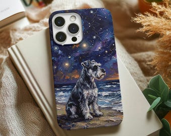 Schnauzer Phone Case Dog at the Beach Night Stars Cell Cover