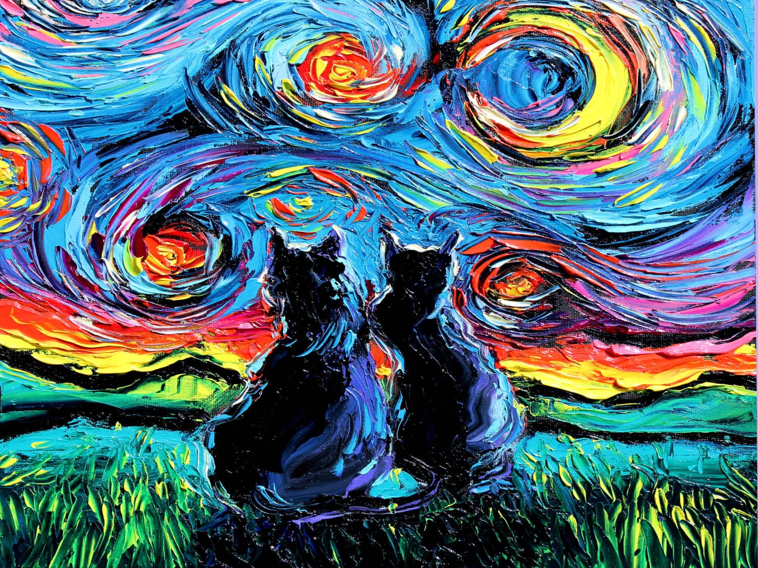 Van Gogh Cats Canvas Print: Starry Night Feline Wall Art - Etsy