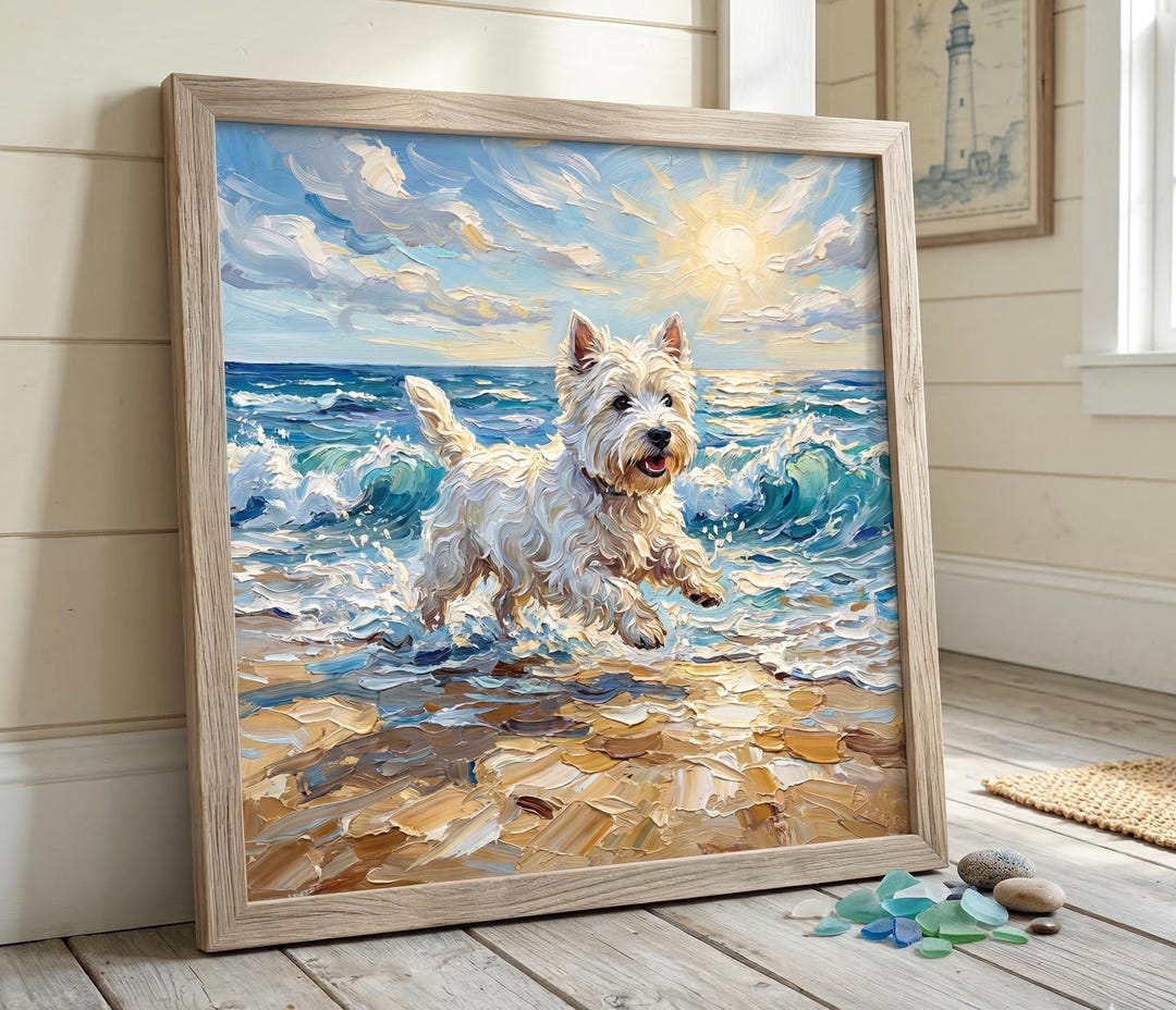 Printable Art West Highland Terrier Dog Beach Wall Decor (digital ...