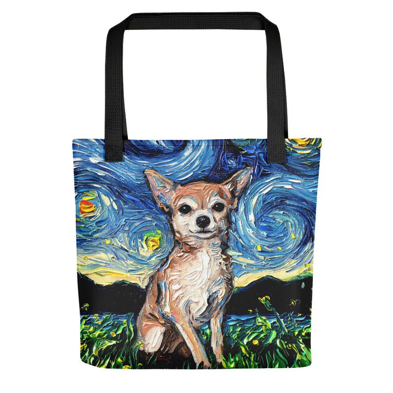 Chihuahua Dog Starry Night Tote bag handbag artwork by Aja cute dog lover gift