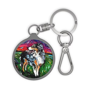Keyring Tag - Merle Australian Shepherd Starry Night Dog Key Chain Keychain School Bag Charm Art by Aja