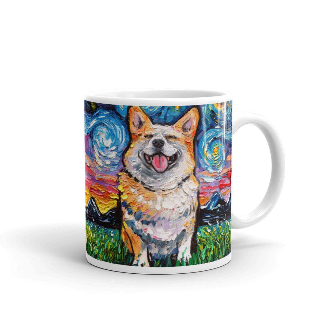 Smiling Corgi Portrait Coffee Mug Dog Lover Starry Night Art - Etsy