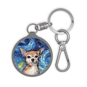 Keychain - Chihuahua Portrait Starry Night Dog Key Chain Keyring tag School Bag Charm Art by Aja