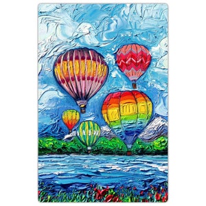 Magnet - Hot Air Balloons Colorful Refrigerator Magnet 3x3 Or 4x6 Inch Sizes Summer Landscape Home Decor By Aja cheerful artwork