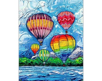 Magnet - Hot Air Balloons Colorful Refrigerator Magnet 3x3 Or 4x6 Inch Sizes Summer Landscape Home Decor By Aja cheerful artwork