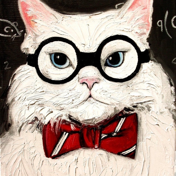 Chemistry Cat Contemplates The Science of Catnip funny Feline Scholar Print Wall Decor Art by Aja Choose size and Type of Paper