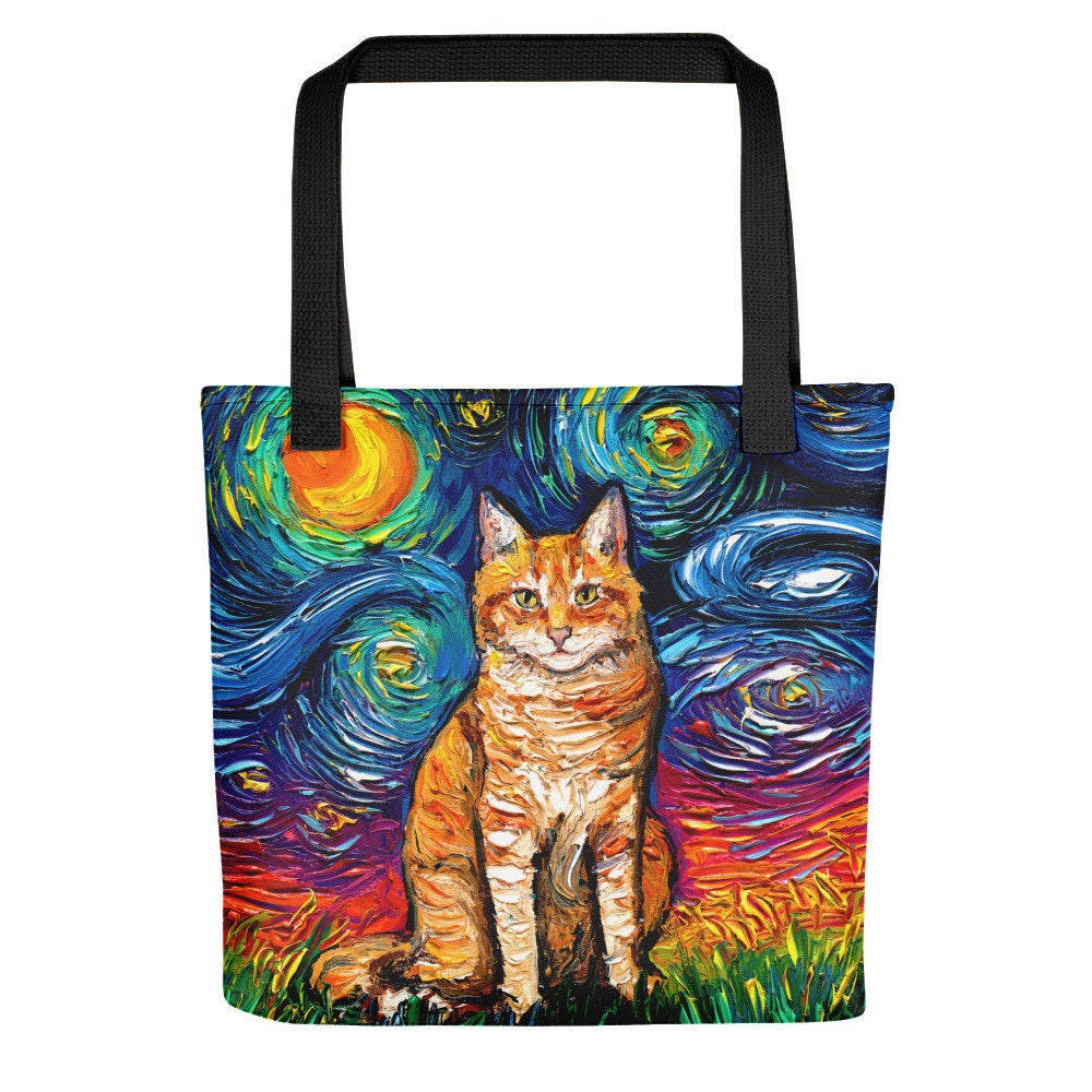 . Orange tabby cat drawstring tote bag book and bee orchids Cat Colorful and whimsical book bag Bags & Purses Totes 