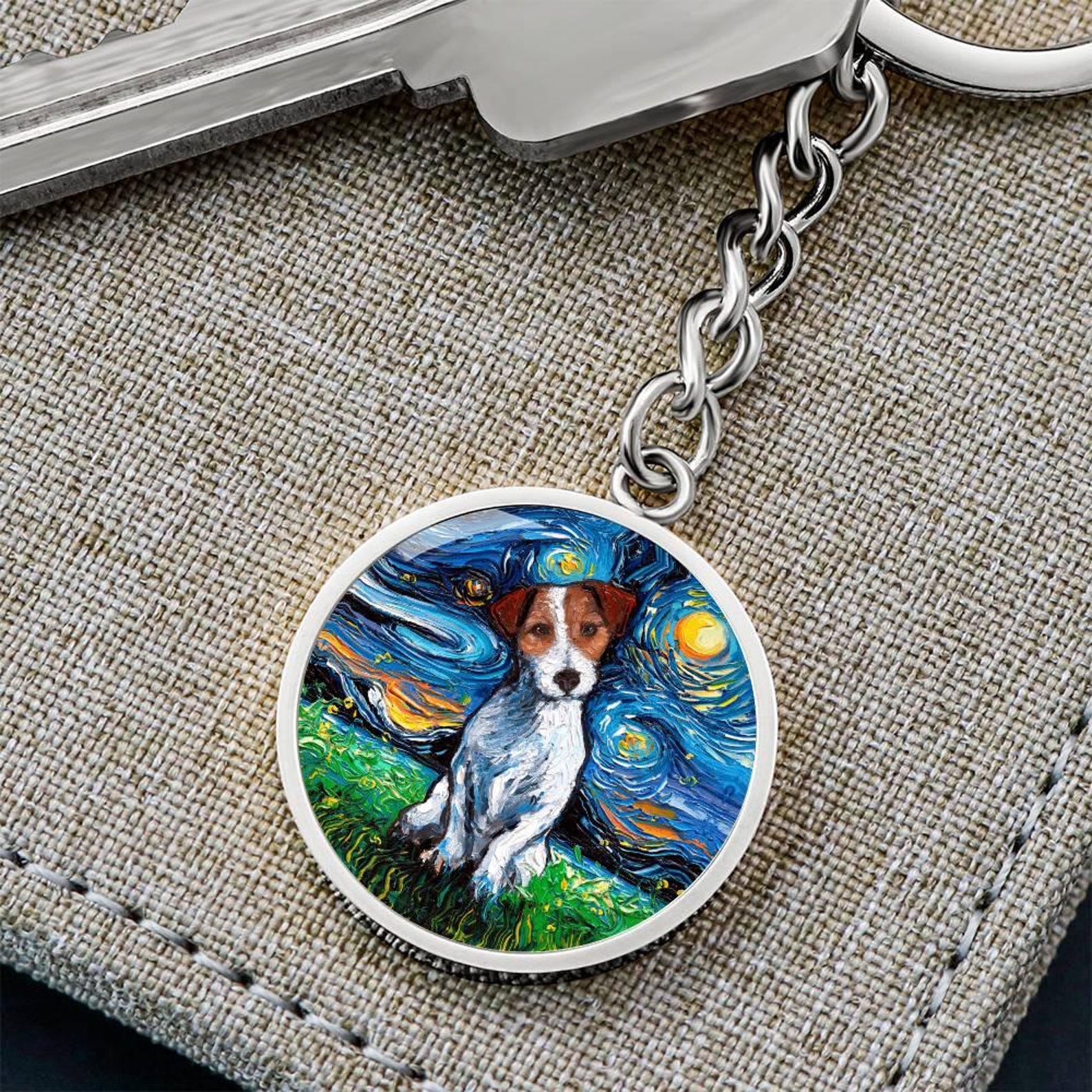 Jack Russell Terrier Keychain Engraved Starry Night Personalized Dog ...