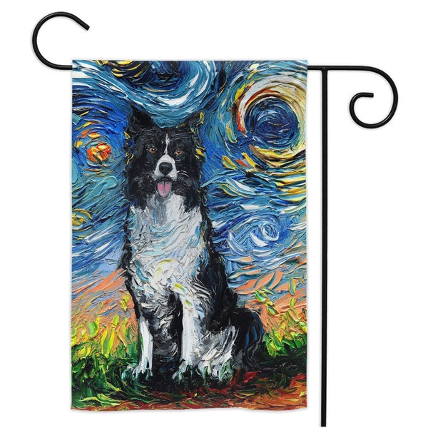 Border Collie Starry Night Yard Flags Double Sided Printing Art By Aja Outdoor Decor Lawn Garden Decoration