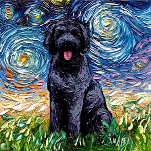 Black Goldendoodle Art Starry Night Art Print dog art by Aja choose size and type of paper pet owner pup artwork Black Labradoodle