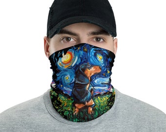 Black and Tan Dachshund Dog Starry Night Art Face Mask, Face Shield Washable Reusable Mask Neck Gaiter Artwork by Aja