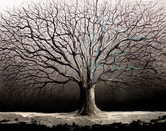 Tree Art - Print of black gray and silver winter landscape by Aja - Iced 20x30