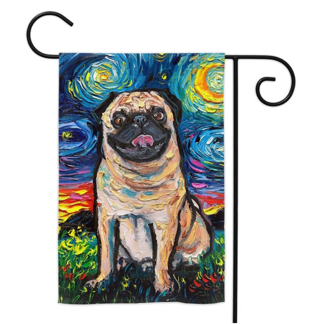 Happy Pug Starry Night Yard Flags Double Sided Printing Art By Etsy 日本