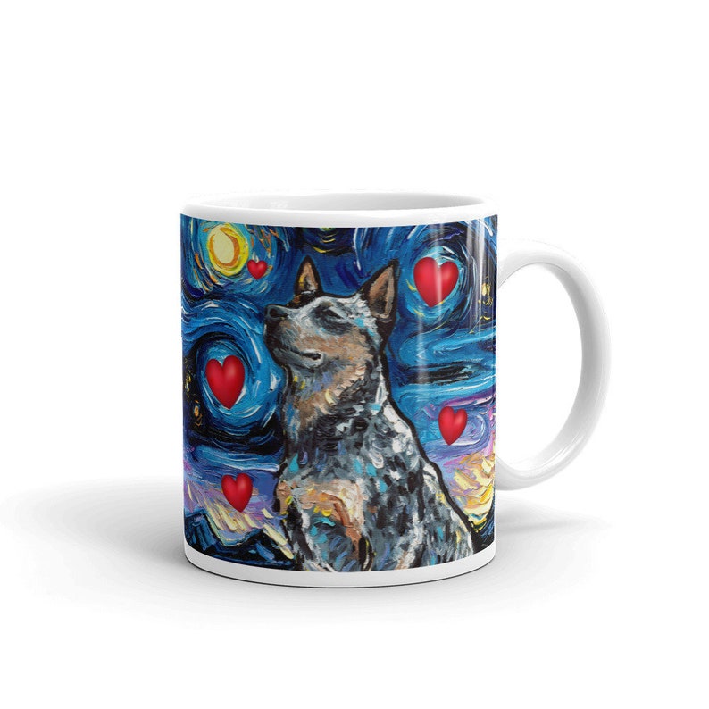Blue Heeler Valentine Starry Night Coffee Mug Dog Lover Art by - Etsy