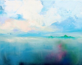 Abstract - Seascape - Water - Sea - Ocean - original oil and enamel painting by Aja Caribbean Abstract 2 24x36 inches