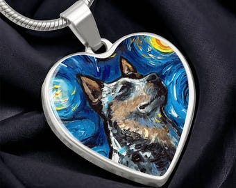 Personalized Blue Heeler Necklace Engraved Heart Pendant for Cattle Dog Lovers