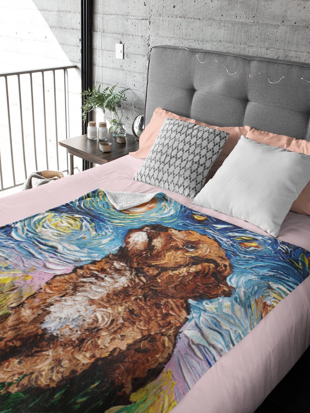 Minky Blanket Cute Cavapoo Starry Night Dog Throw Blanket Home