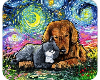 Mousepad  Best Friends Cute Dog And Cat Starry Night Computer Desk Accessories Home Office Decor Mouse Pad 7.75x9.25 Inches