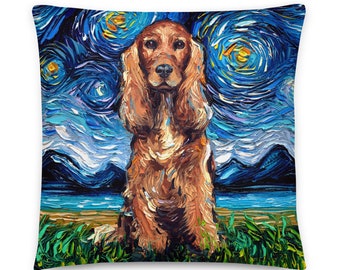 Basic Throw Pillow Red Cocker Spaniel Starry Night Dog Art by Aja 16x16 or 20x20 inches stuffed Accent pillow Decor