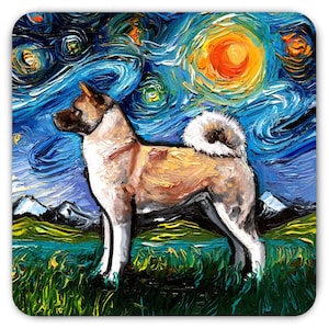 Magnet - Akita Inu Starry Night Dog Art Animal Refrigerator Magnet 3x3 Or 4x6 Inch Sizes Choose Cute Pet Art