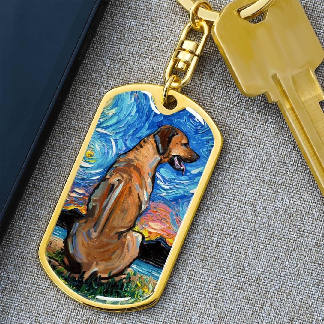 Rhodesian Ridgeback Engraved Keychain Dog Tag Starry Night Keytag ...