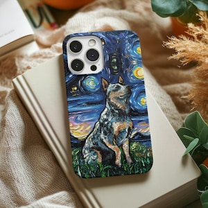 Blue Heeler Phone Case Starry Night Cattle Dog iPhone Case Samsung Cover Dog Lover Gift Phone Protector Cute Heeler Dog Mom Tough Phone Case