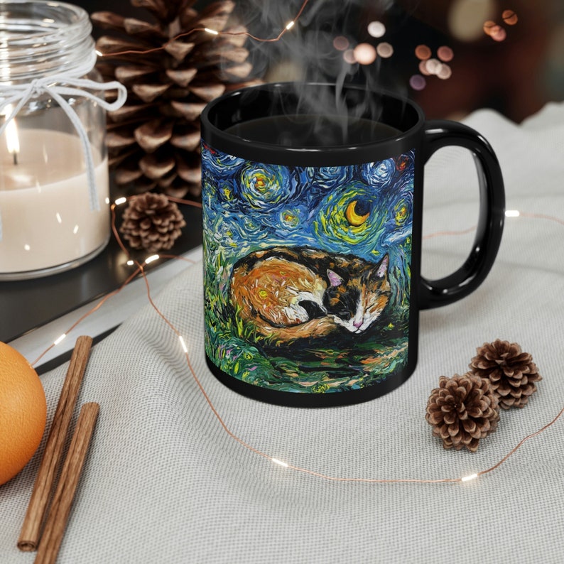 Starry Night Calico Cat Ceramic Coffee Mug