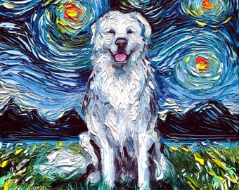 Great Pyrenees Dog Art Canvas Print: Starry Night Pet Portrait