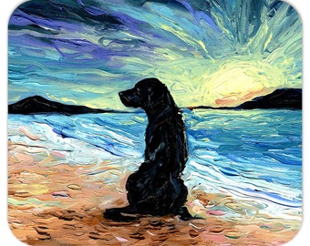 Mousepad - Beach Days - Black Labrador Dog At The Ocean Computer Desk Accessories Home Office Decor Mouse Pad 7.75x9.25 Inches