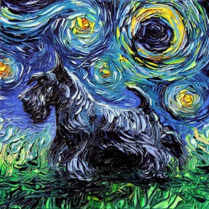 Scotty Art Scottish Terrier Starry Night Art Print dog lover gift cute art by Aja choose size and type of paper pet animal wall decor