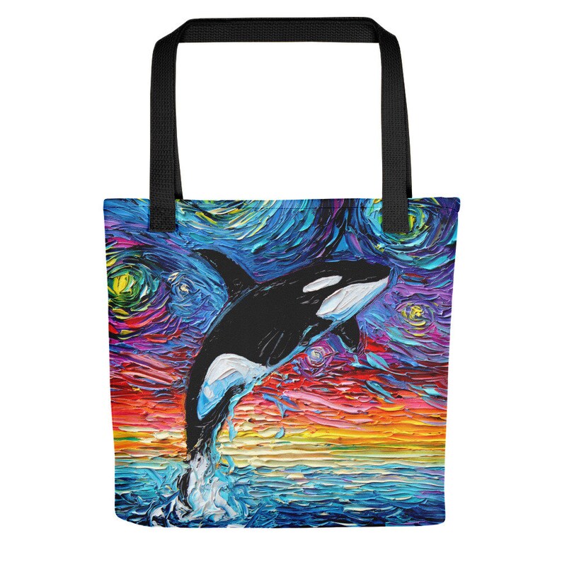 Orca Whale Starry Night style Tote bag handbag artwork by Aja ocean seascape sea life beach bag