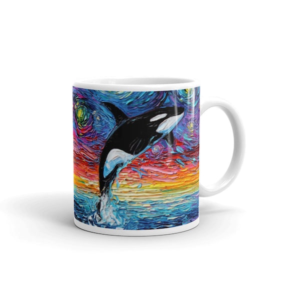 Orca Whale Coffee Mug: Starry Night Ocean Art