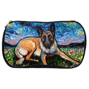 Cosmetic Bag  Belgian Malinois Shepherd Starry Night Dog Neoprene Rubber Makeup Pouch Travel Bag Art By Aja