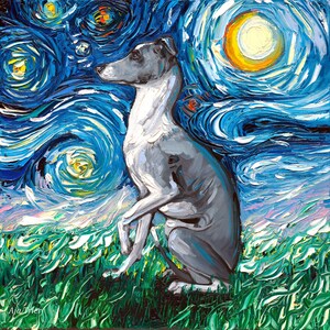 Whippet Miniature Greyhound dog Art CANVAS print Starry Night Aja choose size