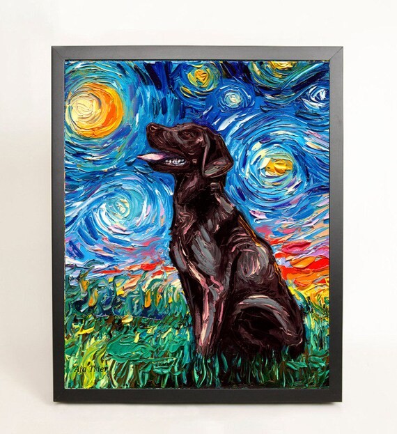 Cocker Spaniel Art Print Dog Starry Night van Gogh Decor by Aja