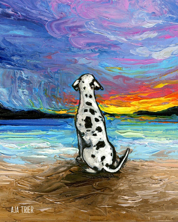 Beach Days Dalmatian Art Print Dog Lover Gift Cute Art by Aja Pup