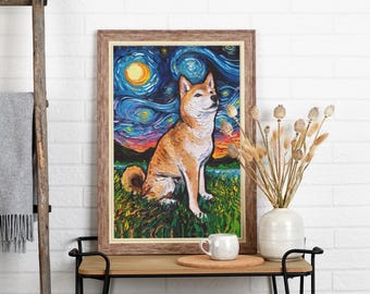 Shiba Inu Starry Night Art Print, Dog Lover Home Decor