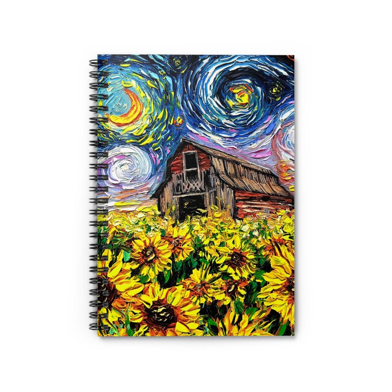 Spiral Notebook Summer Starry Night Sunflower Field Ruled Line Soft Cover 8x6x.6 Journal School Supplies Office Notebook Colorful Stationary image 2