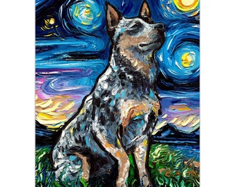 Blue Heeler Starry Night Art Refrigerator Magnet