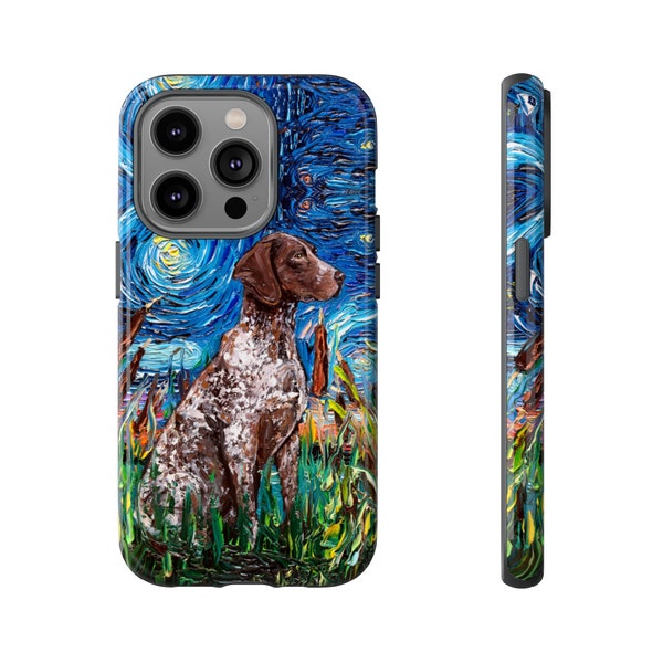 Impact Resistant Tough Phone Case German Short Hair Pointer Starry Night Dog Art By Aja Free shipping Choose Iphone or Samsung UV Protect