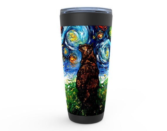 Tortoiseshell Cat Starry Night Viking Tumbler Insulated Stainless Steel Drinkware Art By Aja Travel Mug Pet Cat Artwork